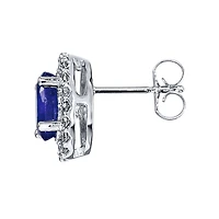 Oval Sapphire and Diamond Halo Earrings in 10K White Gold (0.21 ct tw)