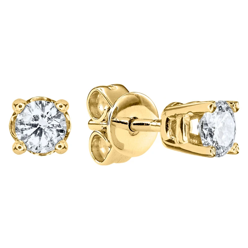 Solitaire Diamond Stud Earrings in 14K Yellow Gold ( ct tw