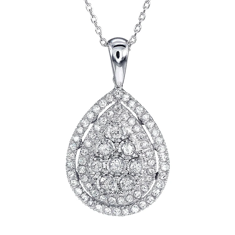 - Elise - Pear Shaped Diamond Cluster Pendant In 10K White Gold (0.50