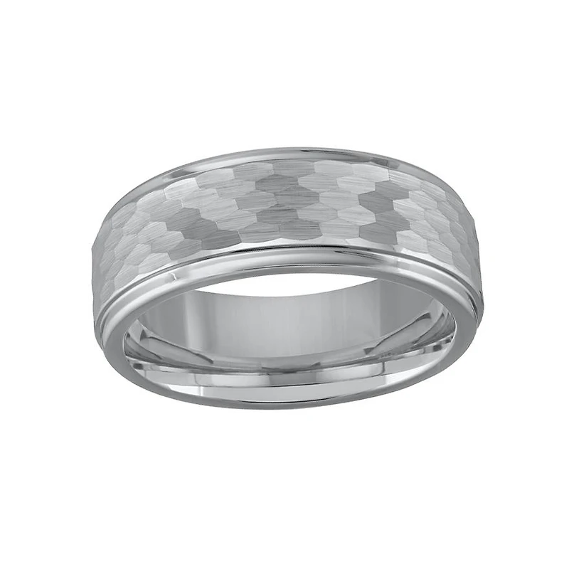 Brushed Hammered Men’s 8mm Tungsten Wedding Band