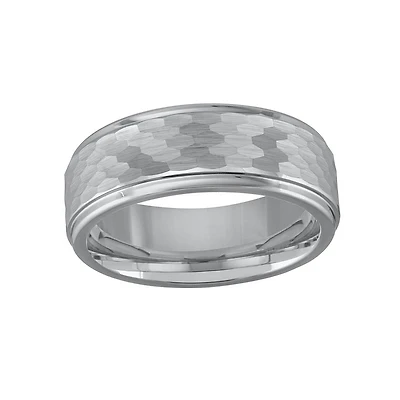 Brushed Hammered Men’s 8mm Tungsten Wedding Band