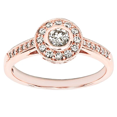 Bezel Set Diamond Engagement Halo Ring 14K Rose Gold (0.46ct tw)