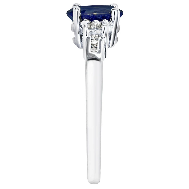 Oval Blue Sapphire and Diamond Ring 10K White Gold (0.08ct tw)