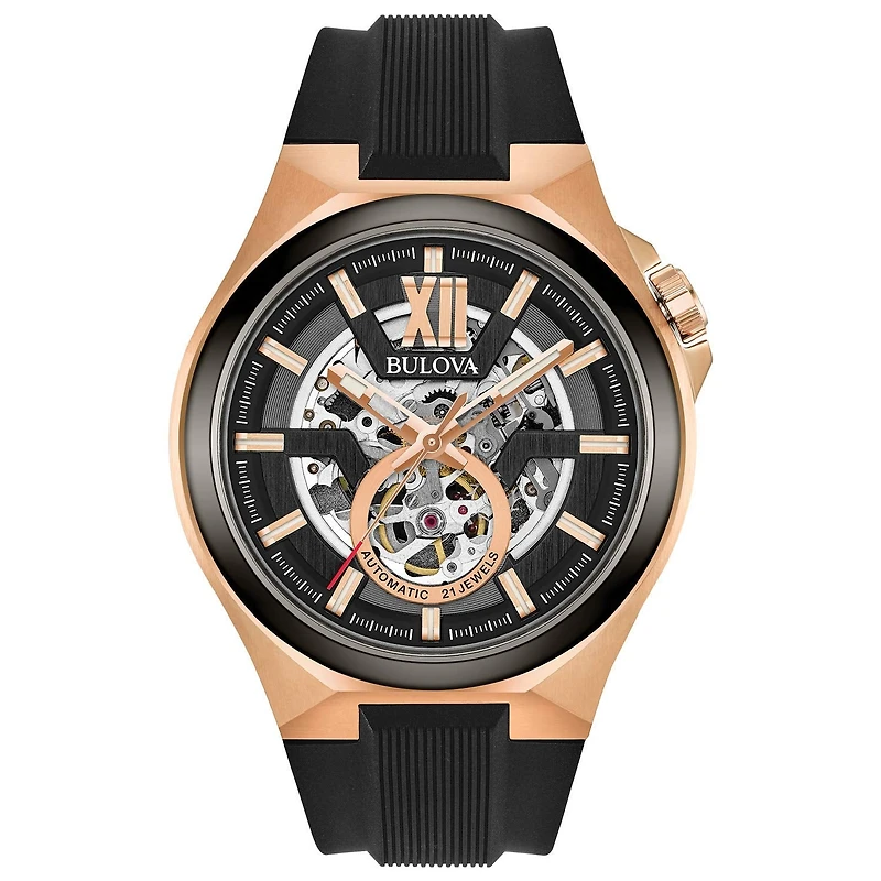 Bulova Men's Automatic Watch With Rose Gold Tone Stainless Steel Case