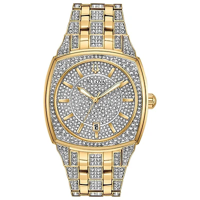 Bulova Men's Yellow Gold Tone Crystal Watch | 98B323
