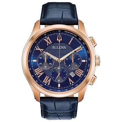 Bulova Men's Classic Blue Dial Blue Leather Watch | 97B170