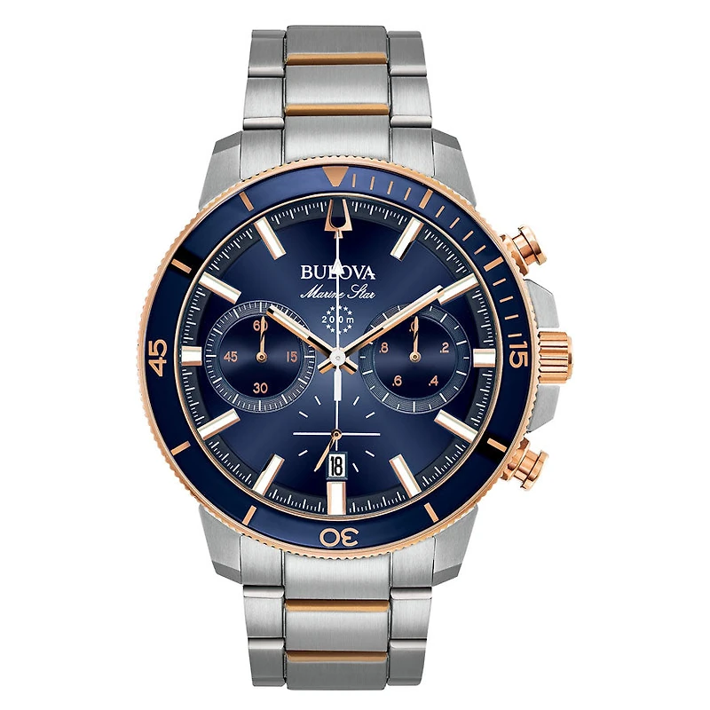 Bulova Men's Marine Star Chronograph Blue Dial Stainless Steel Watch |
