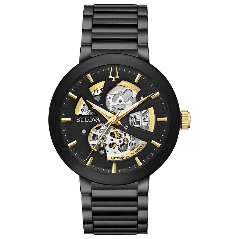 Bulova Men's Modern Automatic Black Dial Black Bracelet Watch | 98A203