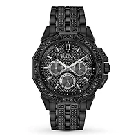 Bulova Men's Crystal Watch In Black Tone Stainless Steel | 98C134