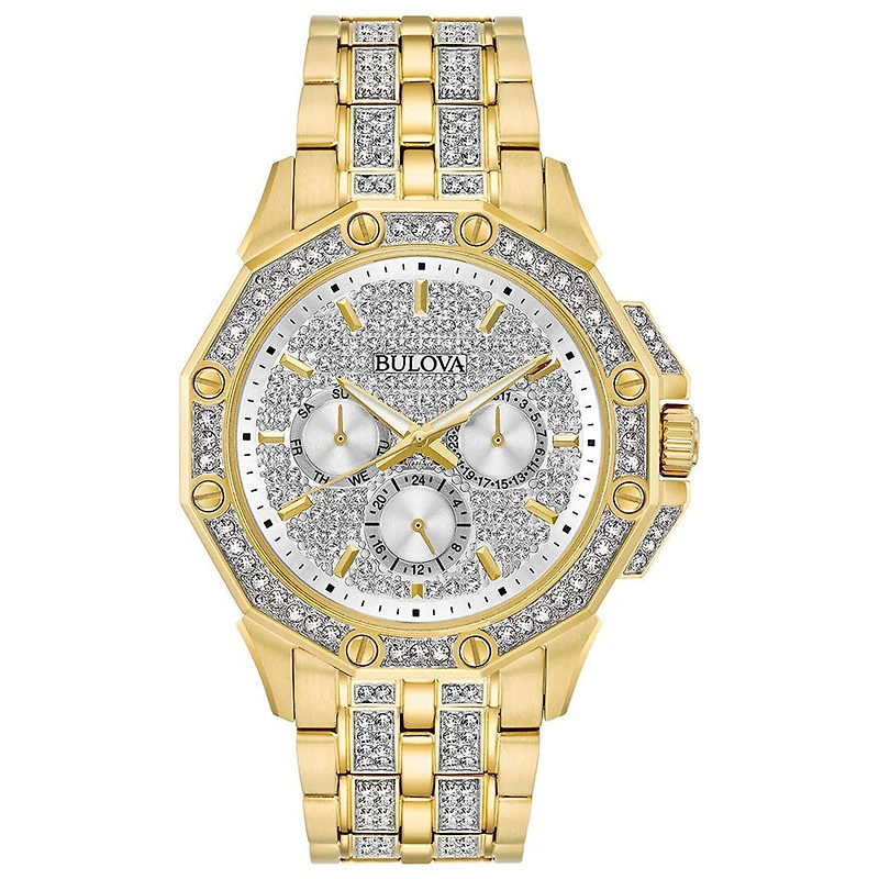 Bulova Men's Yellow Tone Crystal Watch | 98C126