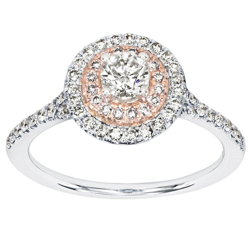 Canadian Diamond Engagement Ring with Pink and White Gold Halo