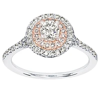 Canadian Diamond Engagement Ring with Pink and White Gold Halo