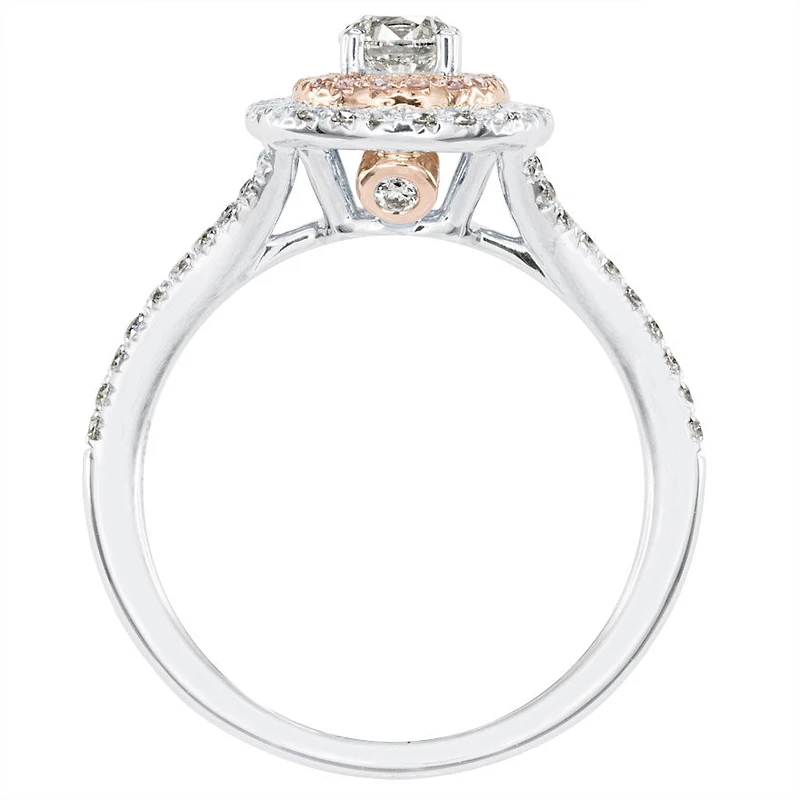 Canadian Diamond Engagement Ring with Pink and White Gold Halo