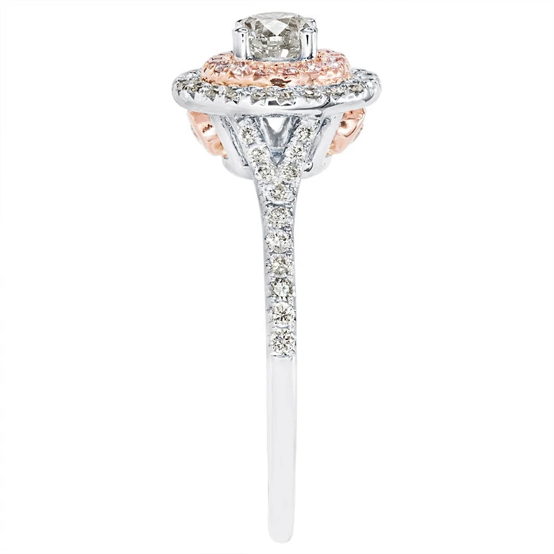 Canadian Diamond Engagement Ring with Pink and White Gold Halo