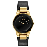 Citizen Axiom Ladies Eco-Drive Watch In Gold Tone Case and Black Leath