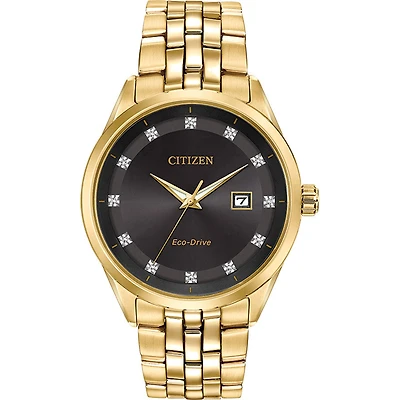 Citizen Men's Corso Eco-Drive Black Dial Gold Tone Watch | BM7252-51G