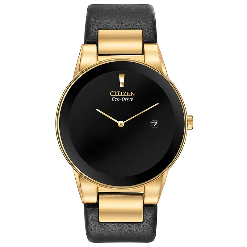 Citizen Men's Axiom Eco-Drive With Gold Tone Case and Black Leather St