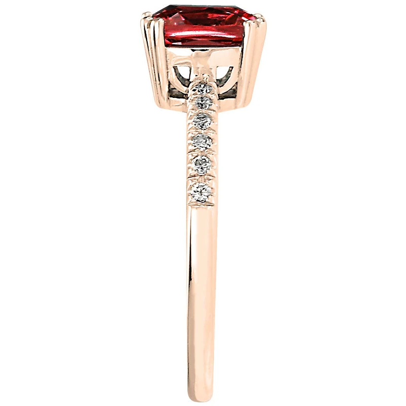 Cushion Shaped Garnet and Diamond Ring 10K Rose Gold