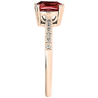 Cushion Shaped Garnet and Diamond Ring 10K Rose Gold