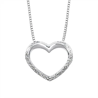 Diamond Lined Heart Necklace in 10K White Gold (0.05ct tw)