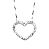 Diamond Lined Heart Necklace in 10K White Gold (0.05ct tw)