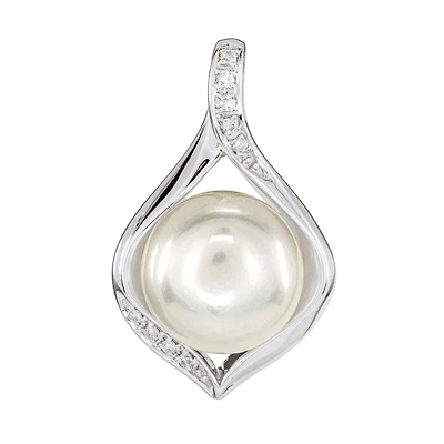 Cultured Pearl and Diamond Pendant in 14K White Gold