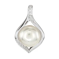 Cultured Pearl and Diamond Pendant in 14K White Gold