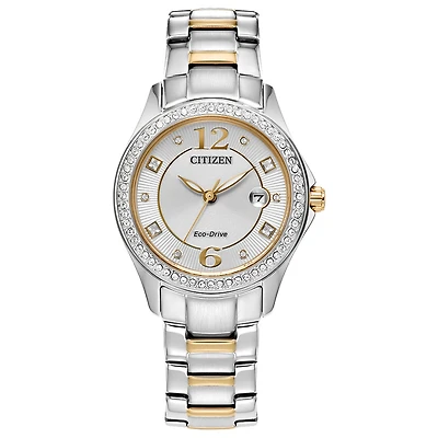 Citizen Eco-Drive Crystal Ladies Silver Dial Watch | FE1146-71A