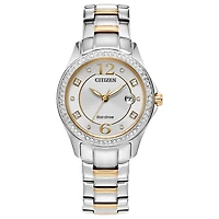 Citizen Eco-Drive Crystal Ladies Silver Dial Watch | FE1146-71A
