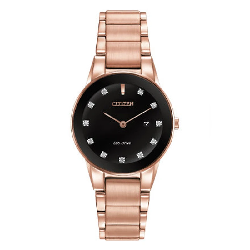 Citizen Women's Axiom Eco-Drive Pink Gold-Tone Black Dial Watch | GA10
