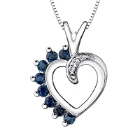 Heart Shape Sapphire and Diamond Pendant in 10K White Gold