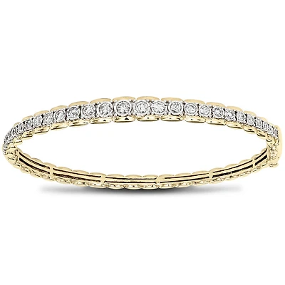 Diamond Bangle Bracelet In 10K Yellow And White Gold (1.00 ct tw)