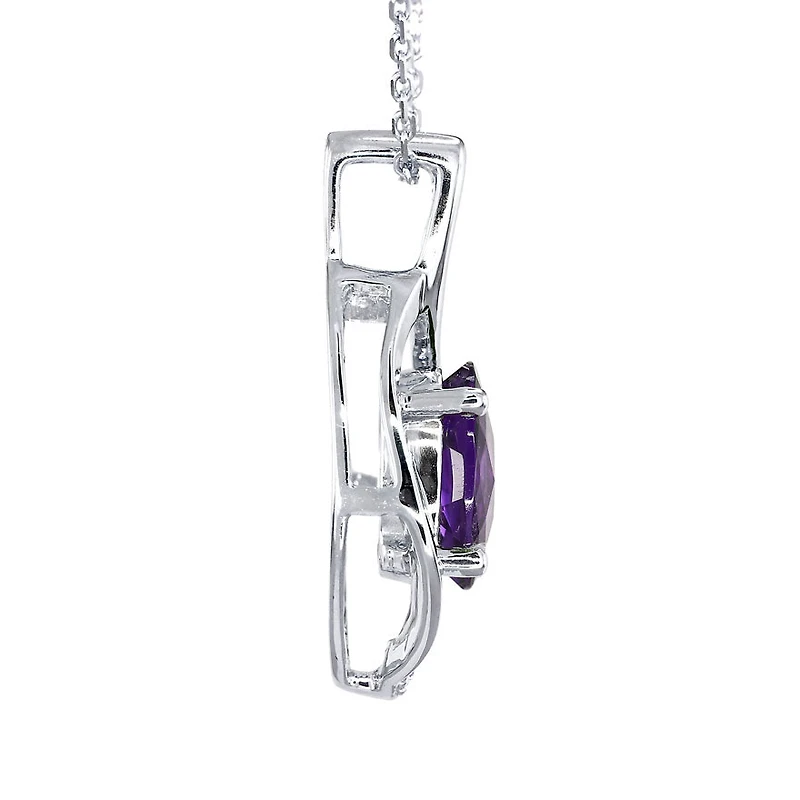 Oval Amethyst and Diamond Pendant in 10K White Gold