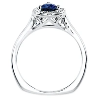 Pear Shape Sapphire and Diamond Halo Ring 14K White Gold