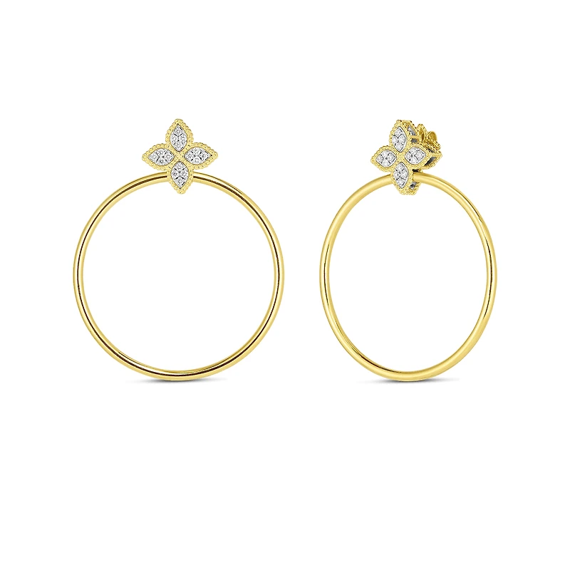 PRINCESS FLOWER ATTACHED HOOP DIAMOND EARRINGS