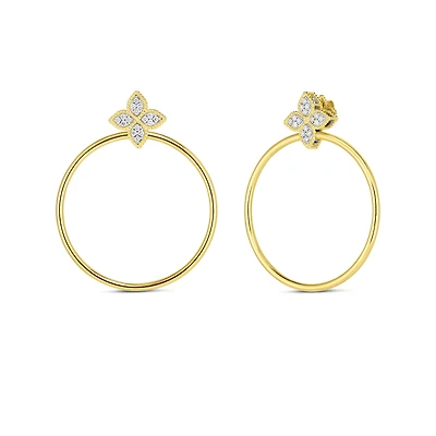 PRINCESS FLOWER ATTACHED HOOP DIAMOND EARRINGS