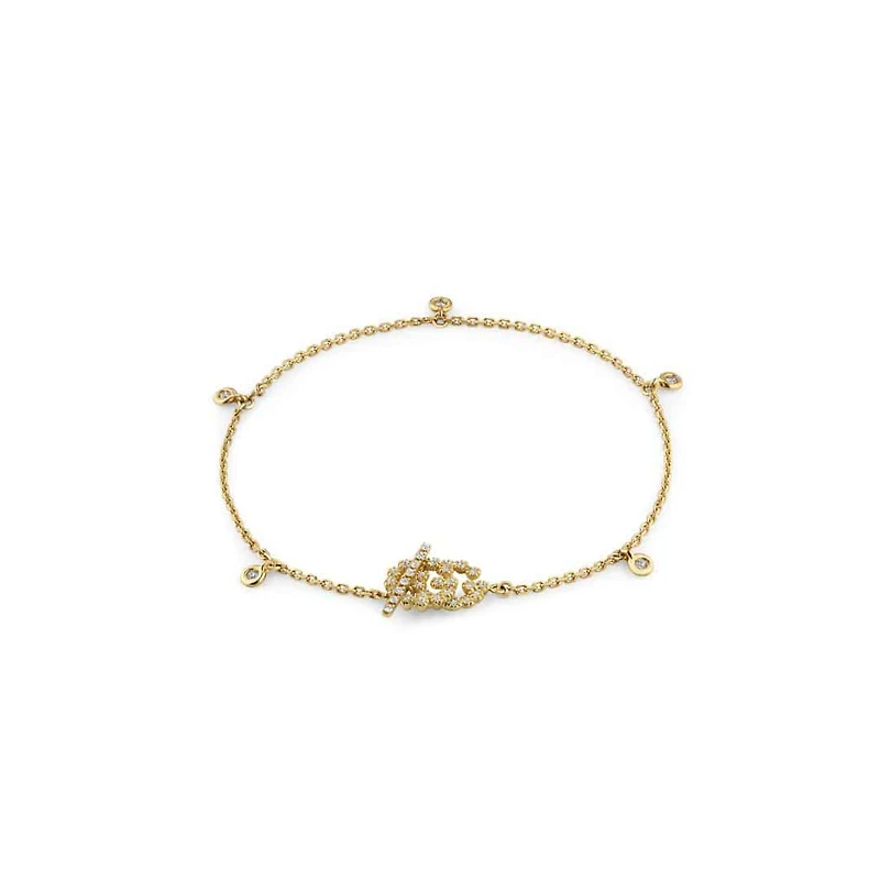 GG Running Wide Bracelet in 18kt Yellow Gold with Diamonds
