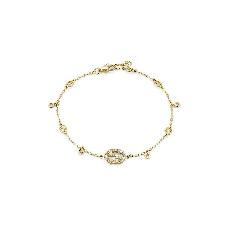 Interlocking G Bracelet in 18kt Yellow Gold with Diamonds