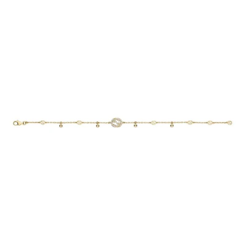 Interlocking G Bracelet in 18kt Yellow Gold with Diamonds