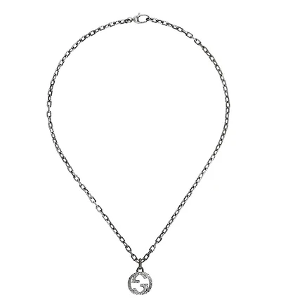 Interlocking G Aged Pendant Necklace in Sterling Silver