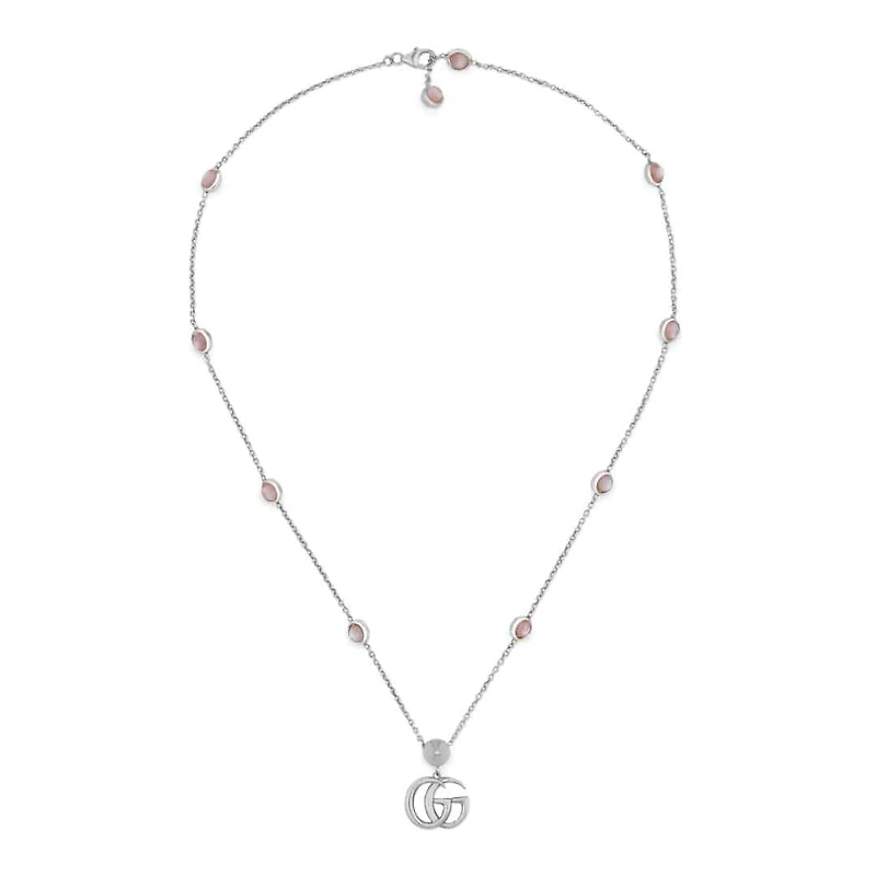 GG Marmont Pendant Necklace in Sterling Silver with Mother of Pearl
