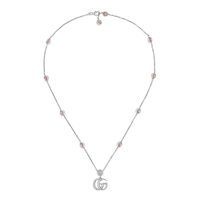 GG Marmont Pendant Necklace in Sterling Silver with Mother of Pearl
