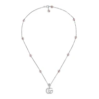 GG Marmont Pendant Necklace in Sterling Silver with Mother of Pearl