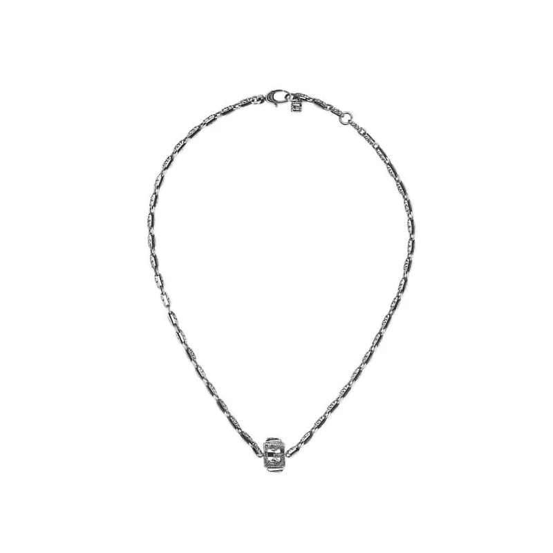G Cube Necklace in Sterling Silver with Synthetic Stones