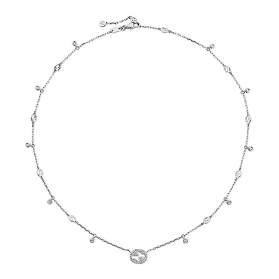 Interlocking G Necklace in 18kt White Gold with Diamonds