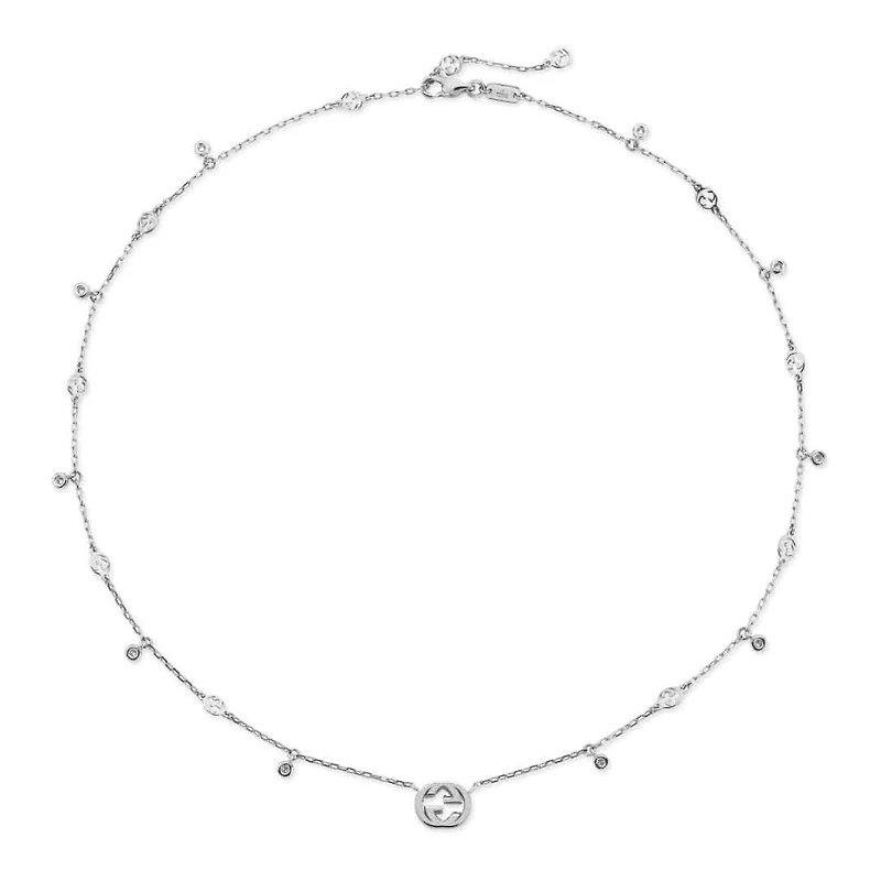 Interlocking G Necklace in 18kt White Gold with Diamonds