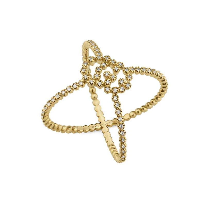 GG Running Band Ring in 18kt Yellow Gold with Diamonds