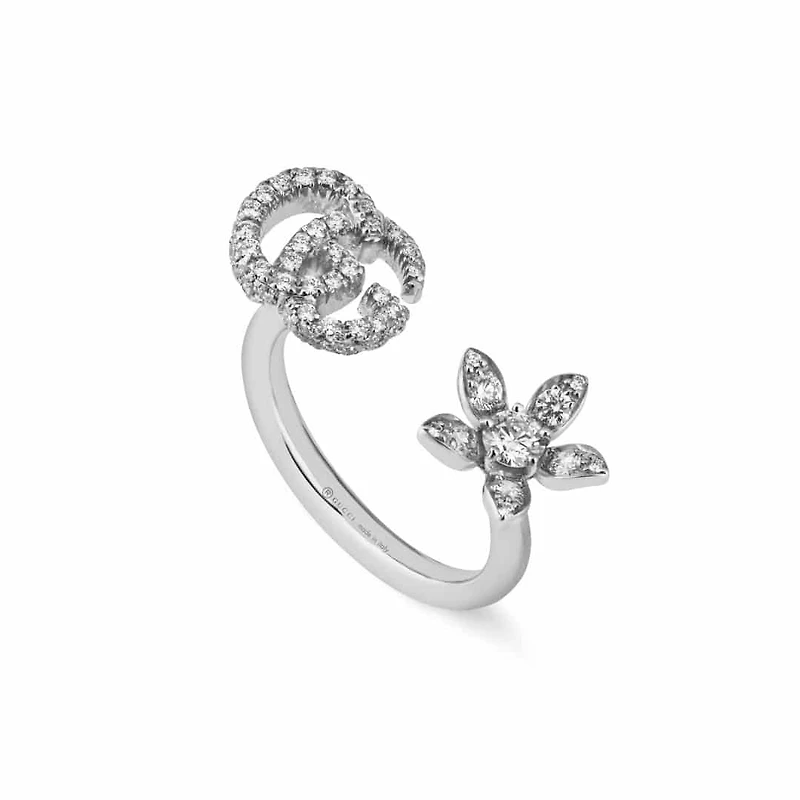 Flora Medium Ring in 18kt White Gold with Diamonds