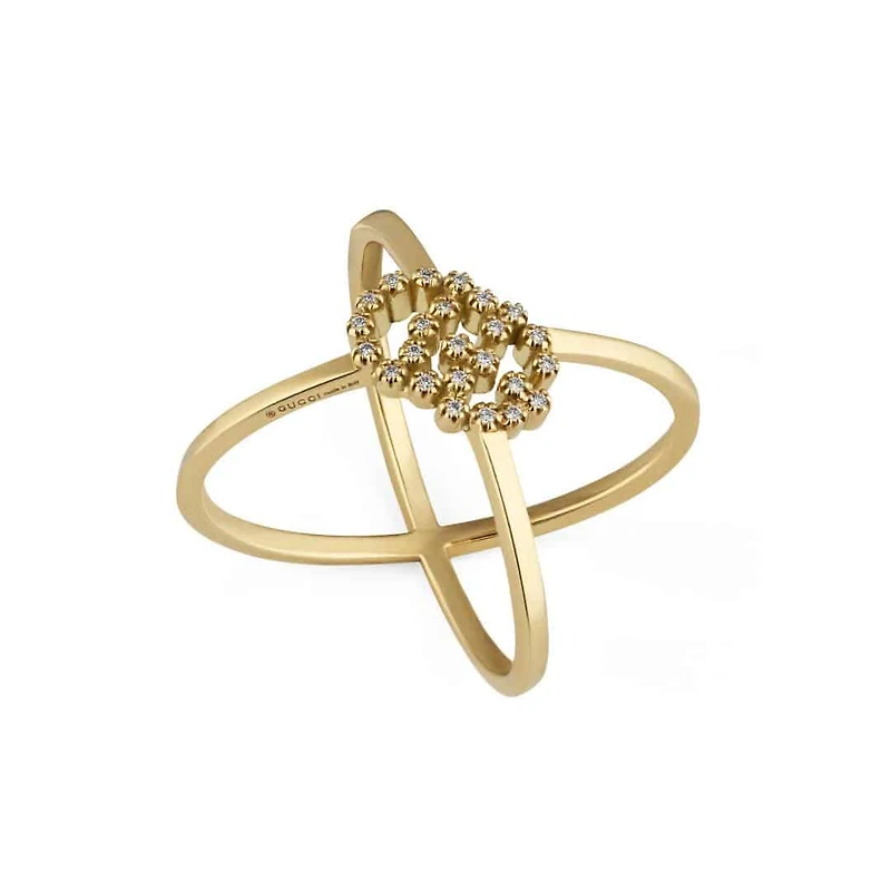GG Running Wide Ring in 18kt Yellow Gold with Diamonds