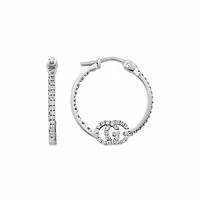GG Running Hoop Earrings in 18kt White Gold with Diamonds